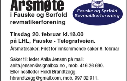 Innkalling til: Årsmøte Fauske og Sørfold Revmatikerforening