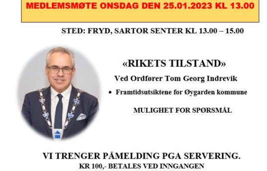 MEDLEMSMØTE ONSDAG 25.01.2023 KL 13.00