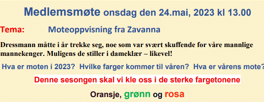 Medlemsmøte onsdag den 24.mai, 2023