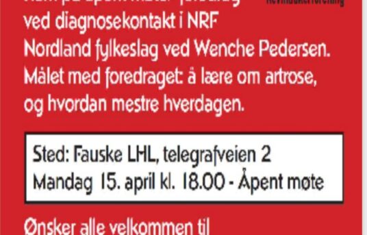 NY DATO: 15. april:Åpent temamøte om Artrose