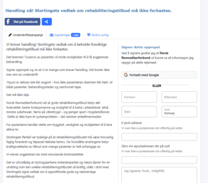 Skjermbilde av hvordan oppropet ser ut på opprop.net